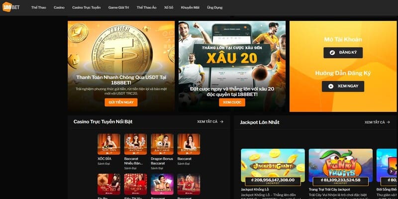 Giao diện 188bet màu sắc hài hòa sắp xếp thông minh